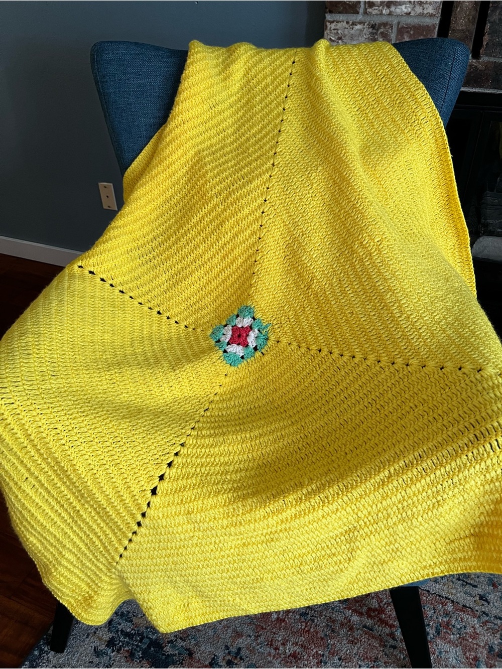 Yellow Crochet Knit Sweater Wrap Afghan Handmade